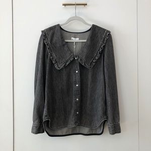 Ganni | Ruffled Organic Cotton And Lyocell-blend Denim Top In Sharkskin